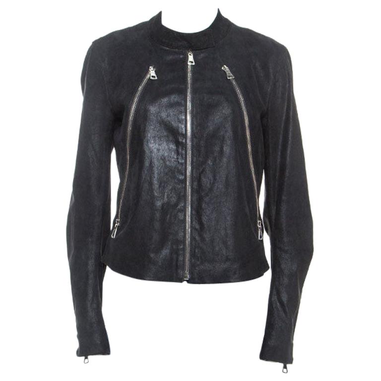 Maison Martin Margiela Black Leather Zip Detail Jacket L