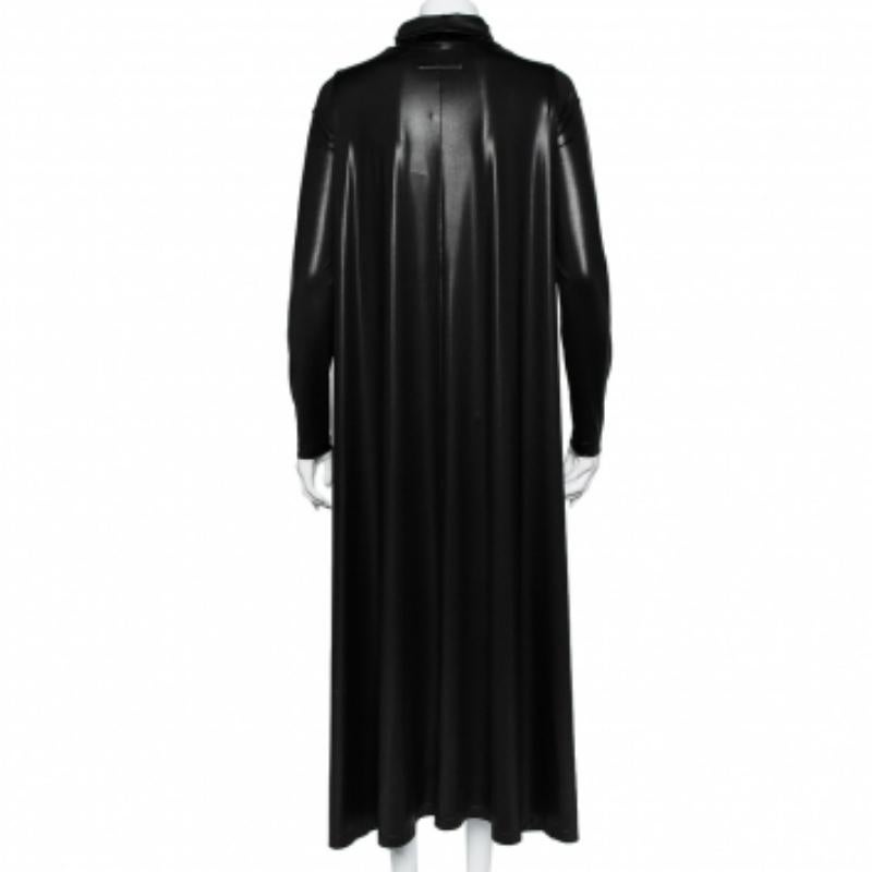 Maison Martin Margiela Black Metallic Knit Turtleneck Flared Maxi Dress S For Sale 6