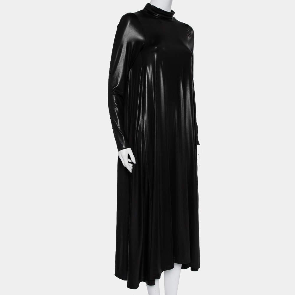 Maison Martin Margiela Black Metallic Knit Turtleneck Flared Maxi Dress S In Excellent Condition In Dubai, Al Qouz 2