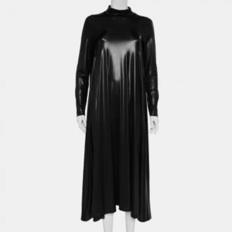 Maison Martin Margiela Black Metallic Knit Turtleneck Flared Maxi Dress S For Sale 4