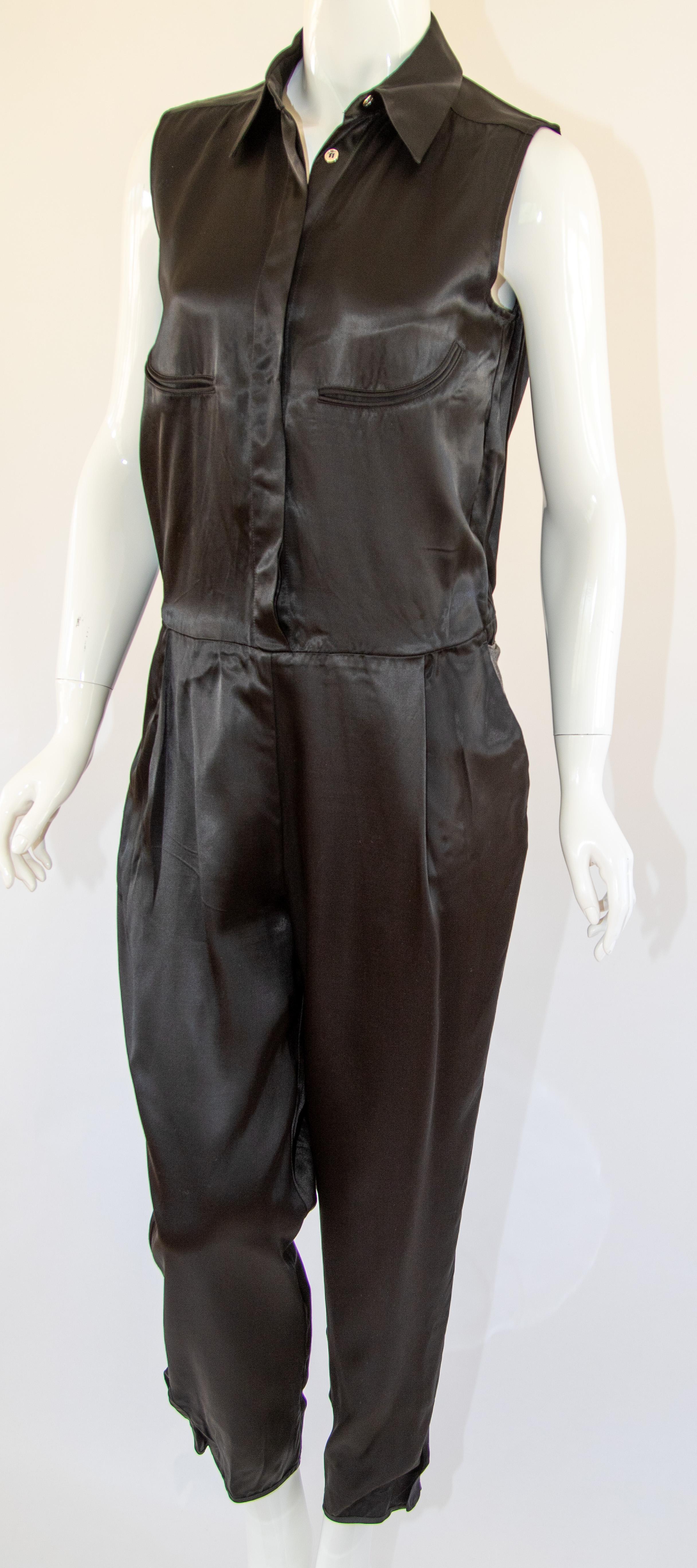 Women's Maison Martin Margiela Black Satin Sleeveless Jumpsuit For Sale
