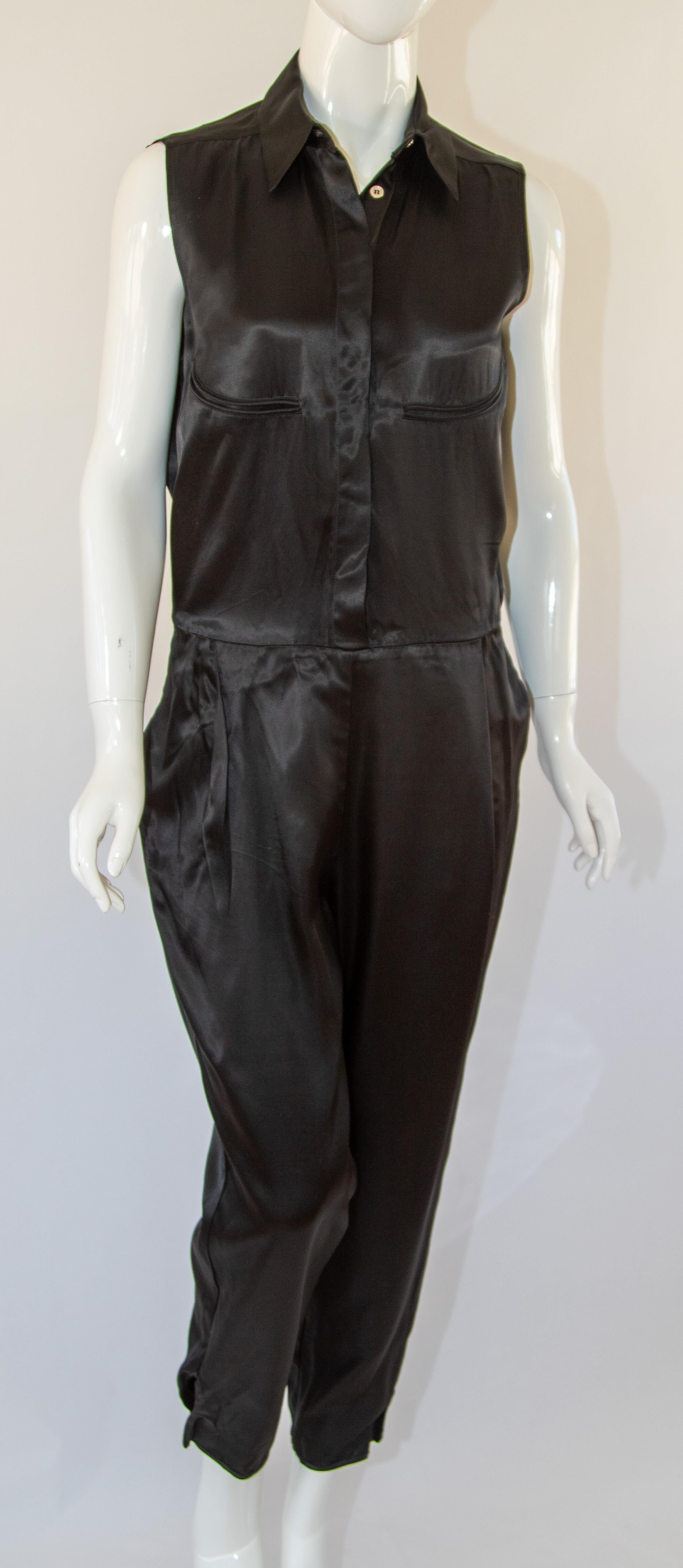 Maison Martin Margiela Black Satin Sleeveless Jumpsuit For Sale 1