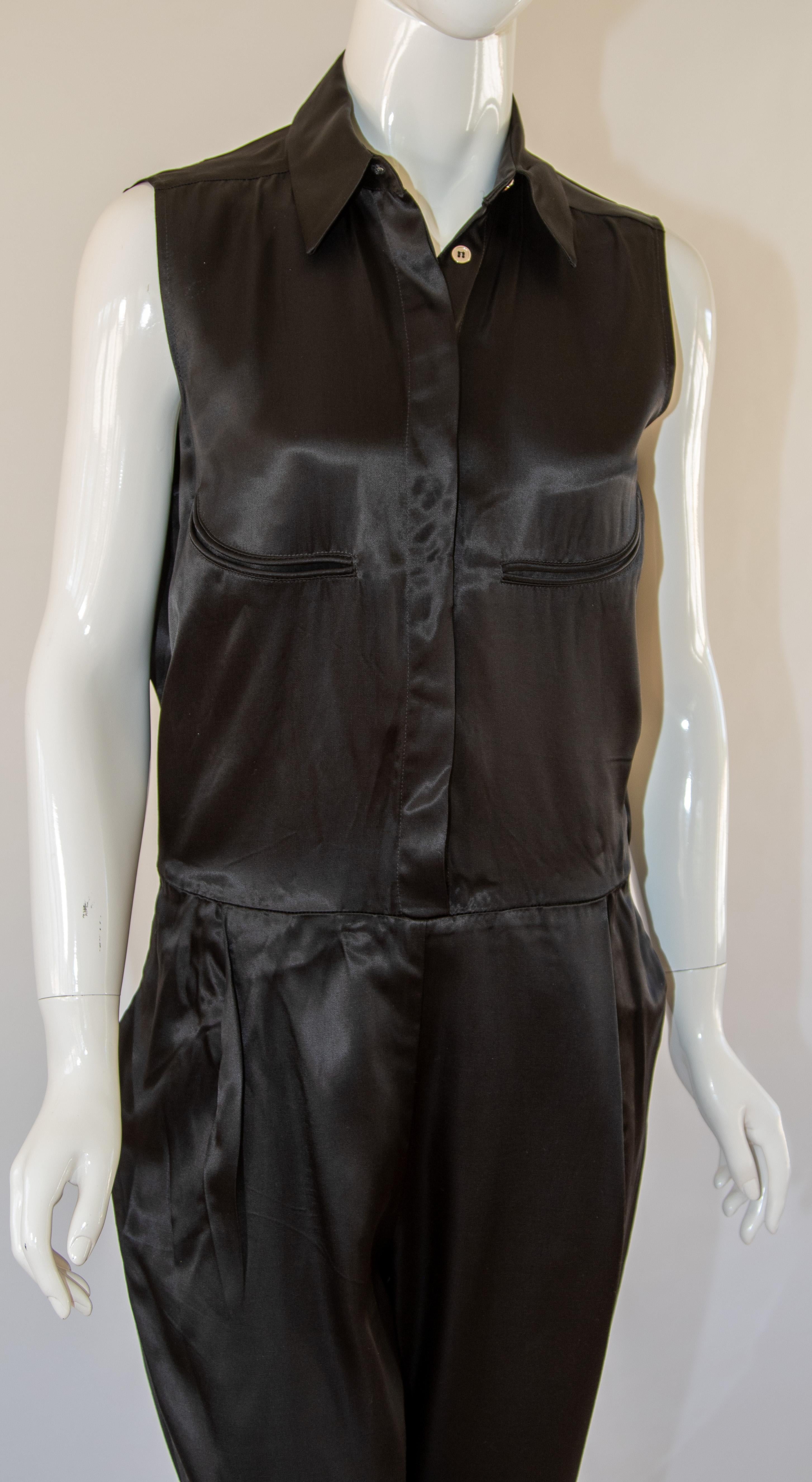 Maison Martin Margiela Black Satin Sleeveless Jumpsuit For Sale 2