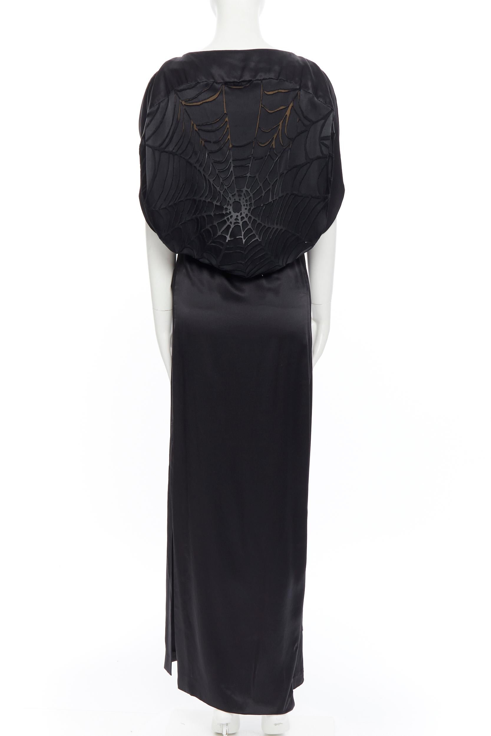 Black MAISON MARTIN MARGIELA black silk cocoon bias cut dress gown cape slit maxi IT36