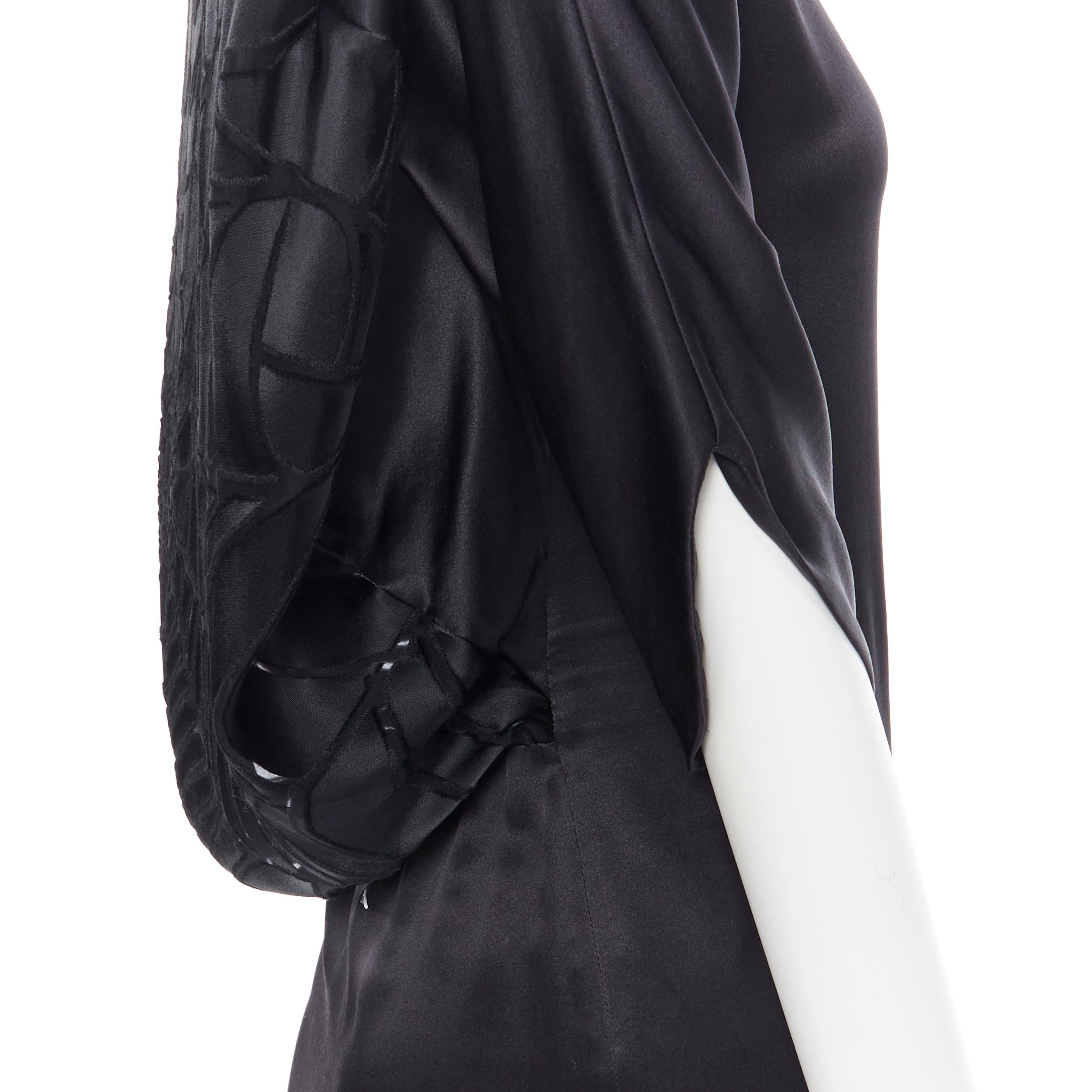 MAISON MARTIN MARGIELA black silk cocoon bias cut dress gown cape slit maxi IT36 2