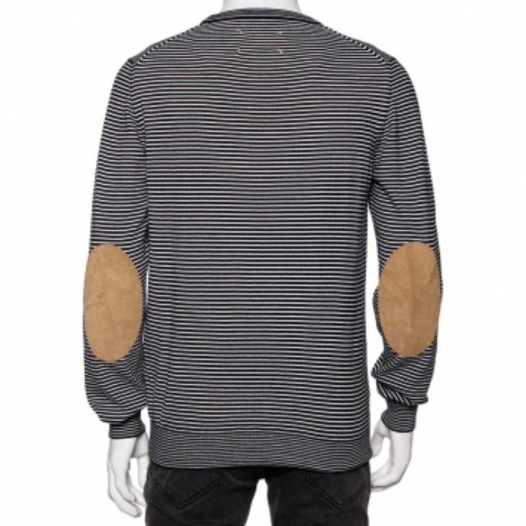 Nero Maison Martin Margiela Maglia a righe nere in lana scamosciata con dettagli patch L.L.A. in vendita