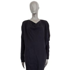 MAISON MARTIN MARGIELA black wool DRAPED NECK Long Sleeve Blouse Dress 38 S