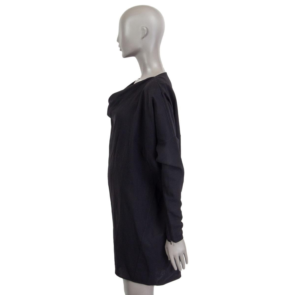 Black MAISON MARTIN MARGIELA black wool DRAPED NECK Long Sleeve Blouse Dress 38 S For Sale