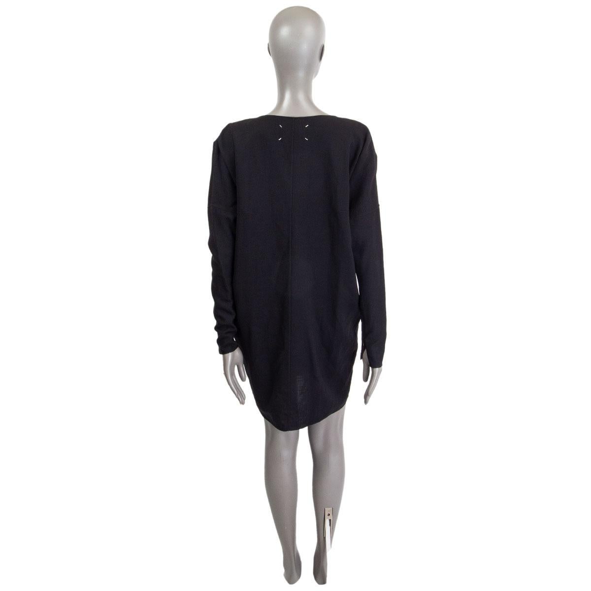 MAISON MARTIN MARGIELA black wool DRAPED NECK Long Sleeve Blouse Dress 38 S In Excellent Condition For Sale In Zürich, CH