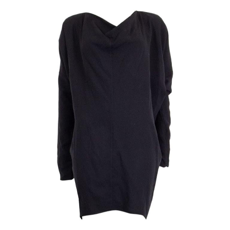 MAISON MARTIN MARGIELA black wool DRAPED NECK Long Sleeve Blouse Dress 38 S