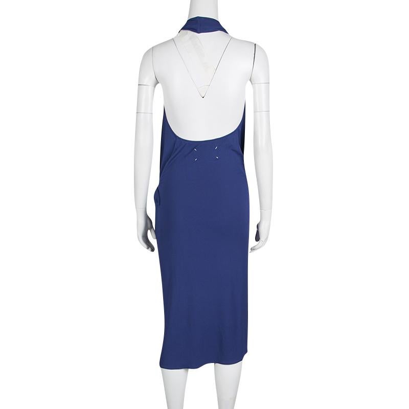 Maison Martin Margiela Blue Knit Halter Wrap Dress L In Good Condition In Dubai, Al Qouz 2