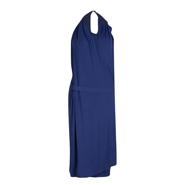 Maison Martin Margiela Blue Knit Halter Wrap Dress L For Sale at 1stDibs