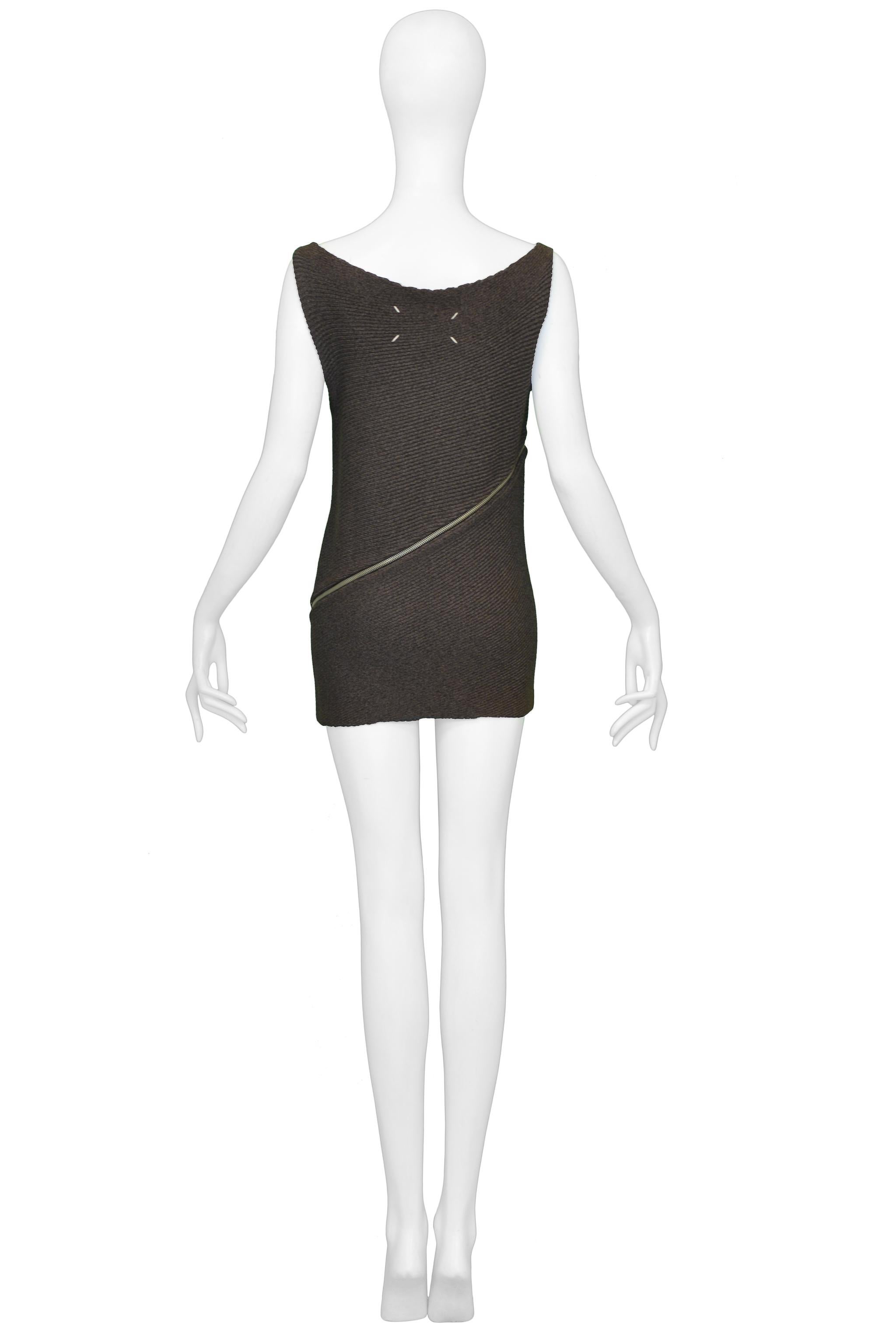 Maison Martin Margiela Brown Knit Zipper Top In Excellent Condition In Los Angeles, CA