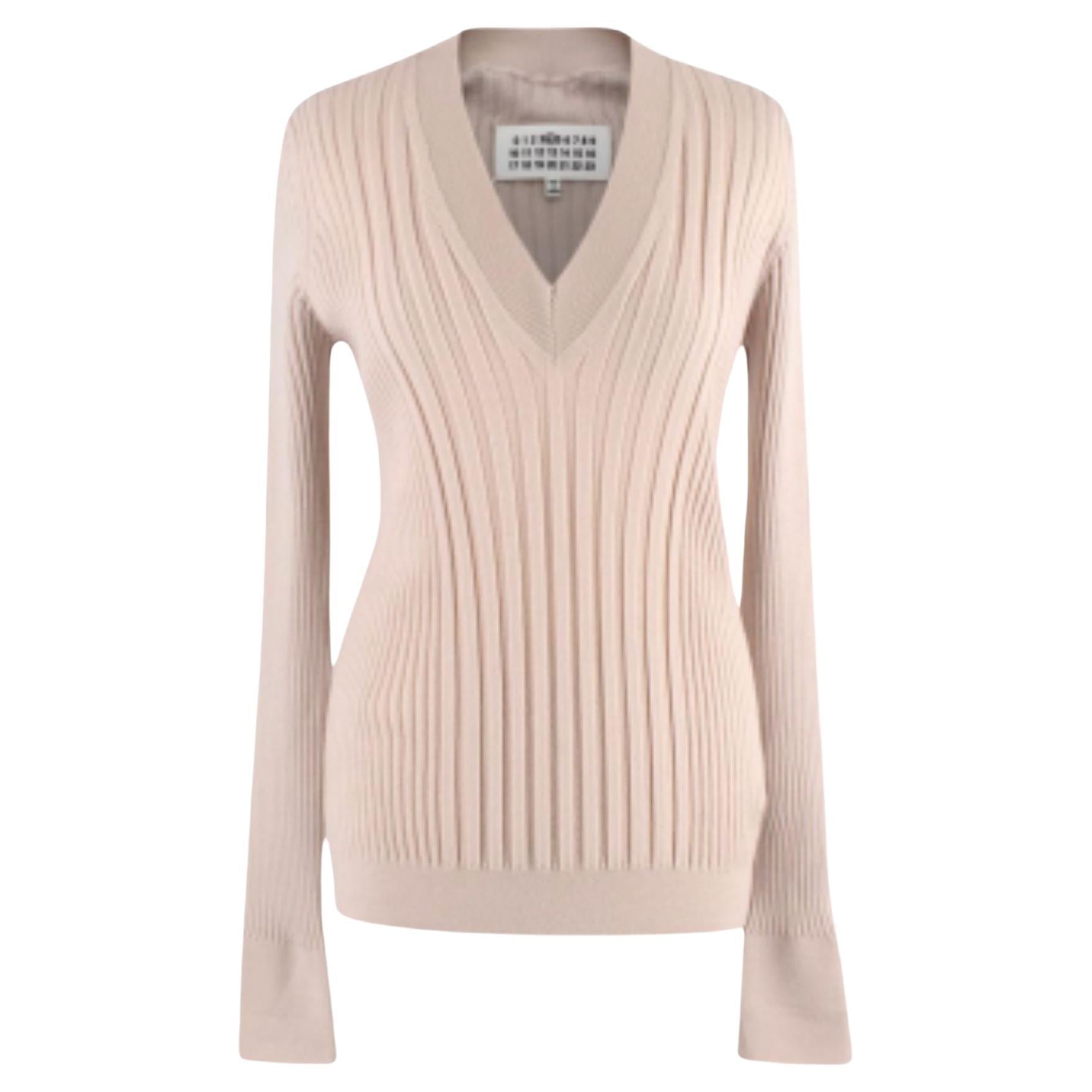 Maison Martin Margiela Cream Wide Ribbed Knit Top For Sale