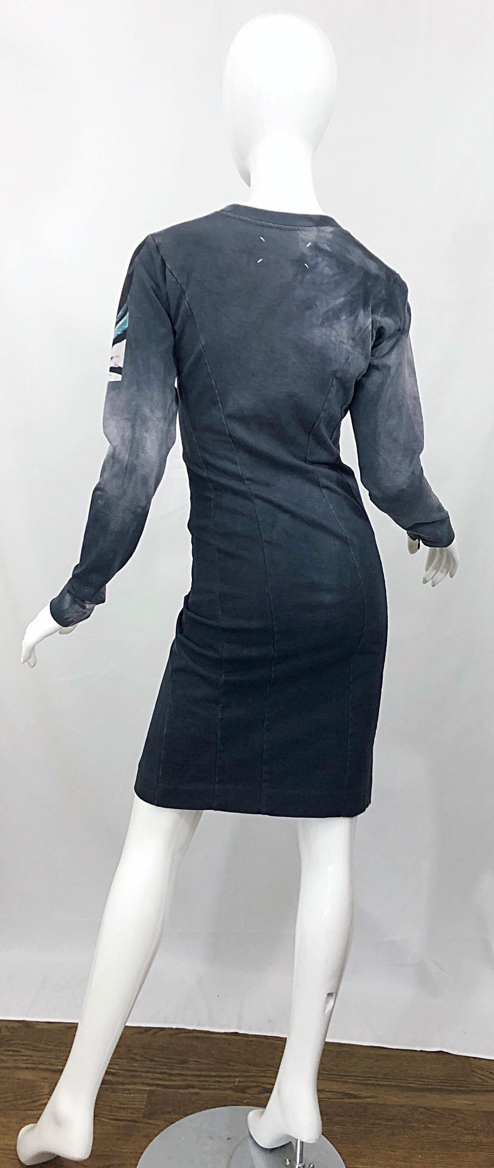 Black Maison Martin Margiela Eagle Print Long Sleeve Sweatshirt Novelty Dress For Sale