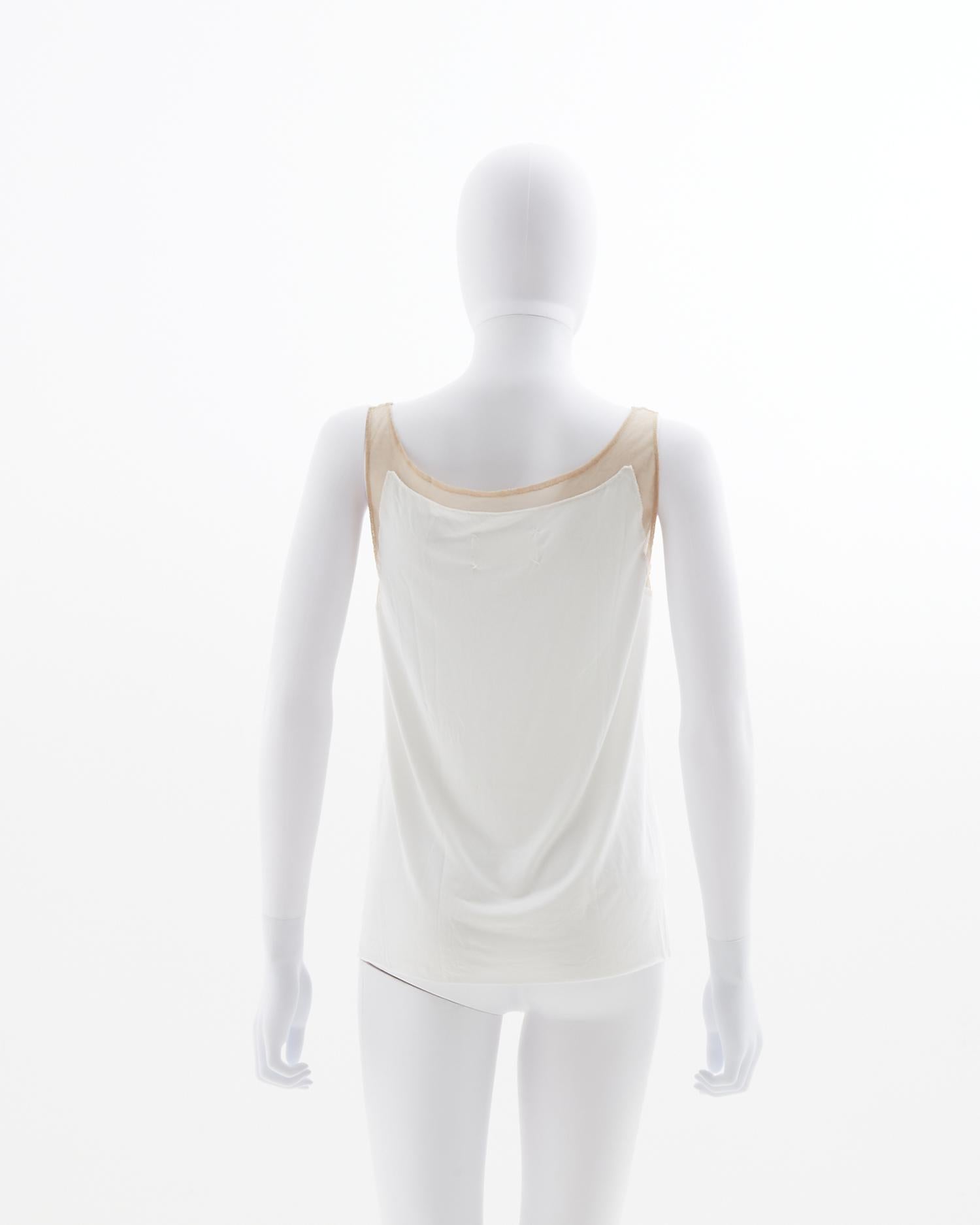 Maison Martin Margiela Camiseta de tirantes con detalle de organza de algodón blanco de principios de los años 00 Gray en venta