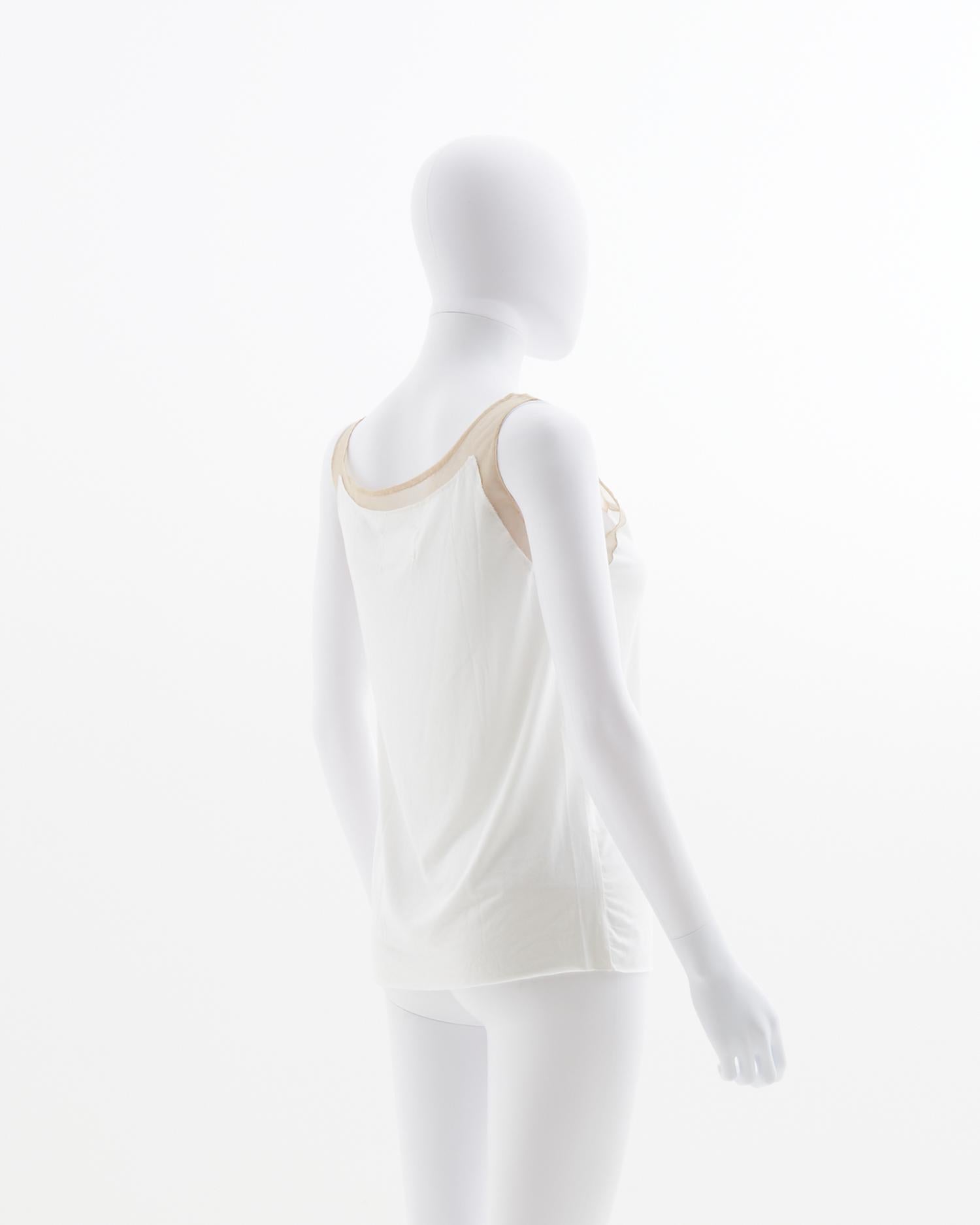 Maison Martin Margiela Camiseta de tirantes con detalle de organza de algodón blanco de principios de los años 00 en Excelente estado para la venta en Milano, IT