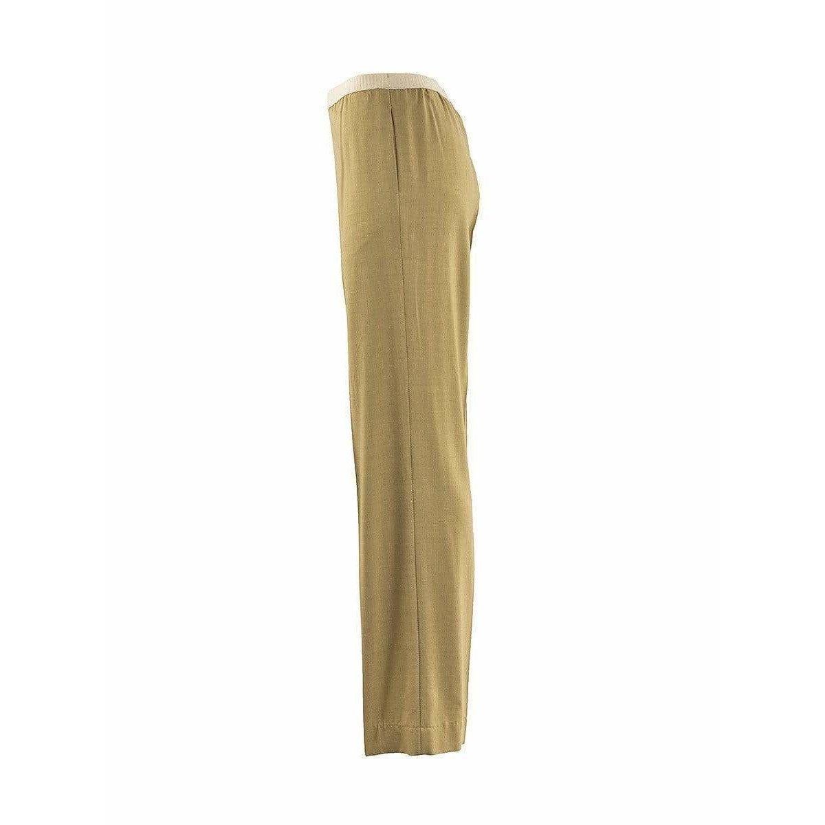 These cotton khaki straight leg pants have an easy elastic waistband and discreet side seam pockets from the Maison Martin Margiela Iconic Collection.