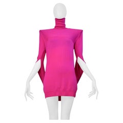 Maison Martin Margiela Fuchsia Sweater Dress With High Neck 
Shoulder Pads 2007