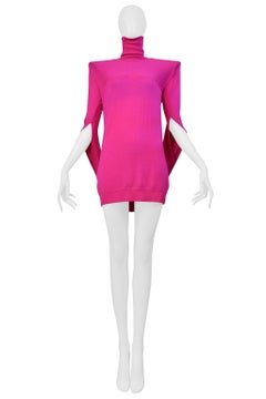 Maison Martin Margiela Fuchsia Sweater Dress With High Neck&Shoulder Pads 2007