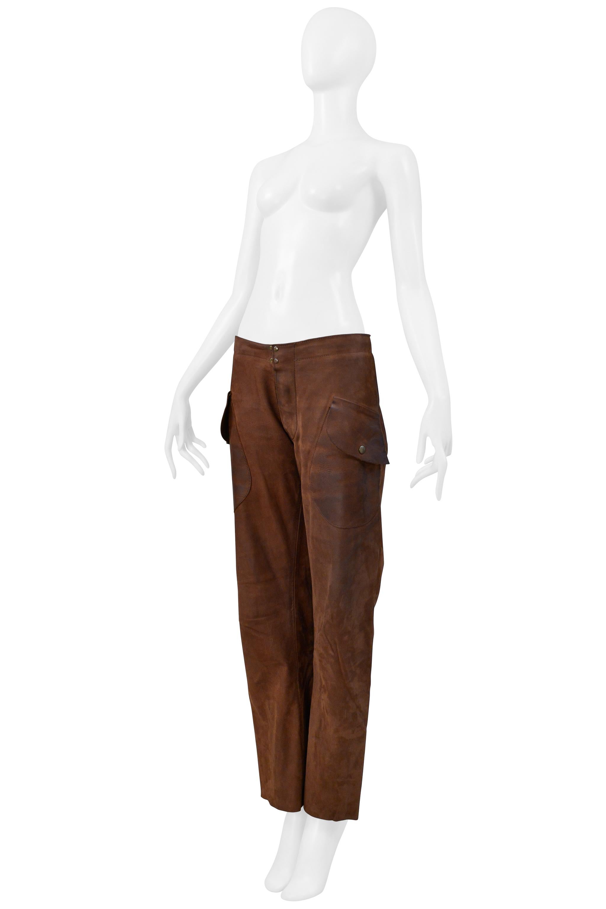 Marron Maison Martin Margiela Pantalon en cuir marron graissé Pantalon Aw 2001-2002 en vente