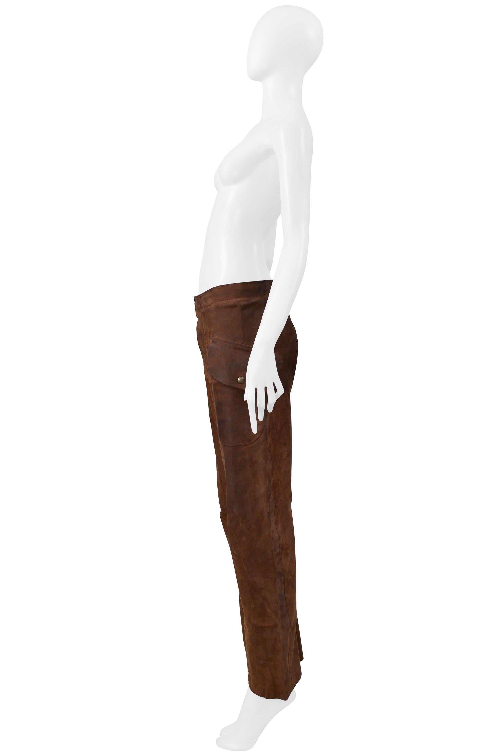Maison Martin Margiela Pantalon en cuir marron graissé Pantalon Aw 2001-2002 Bon état - En vente à Los Angeles, CA