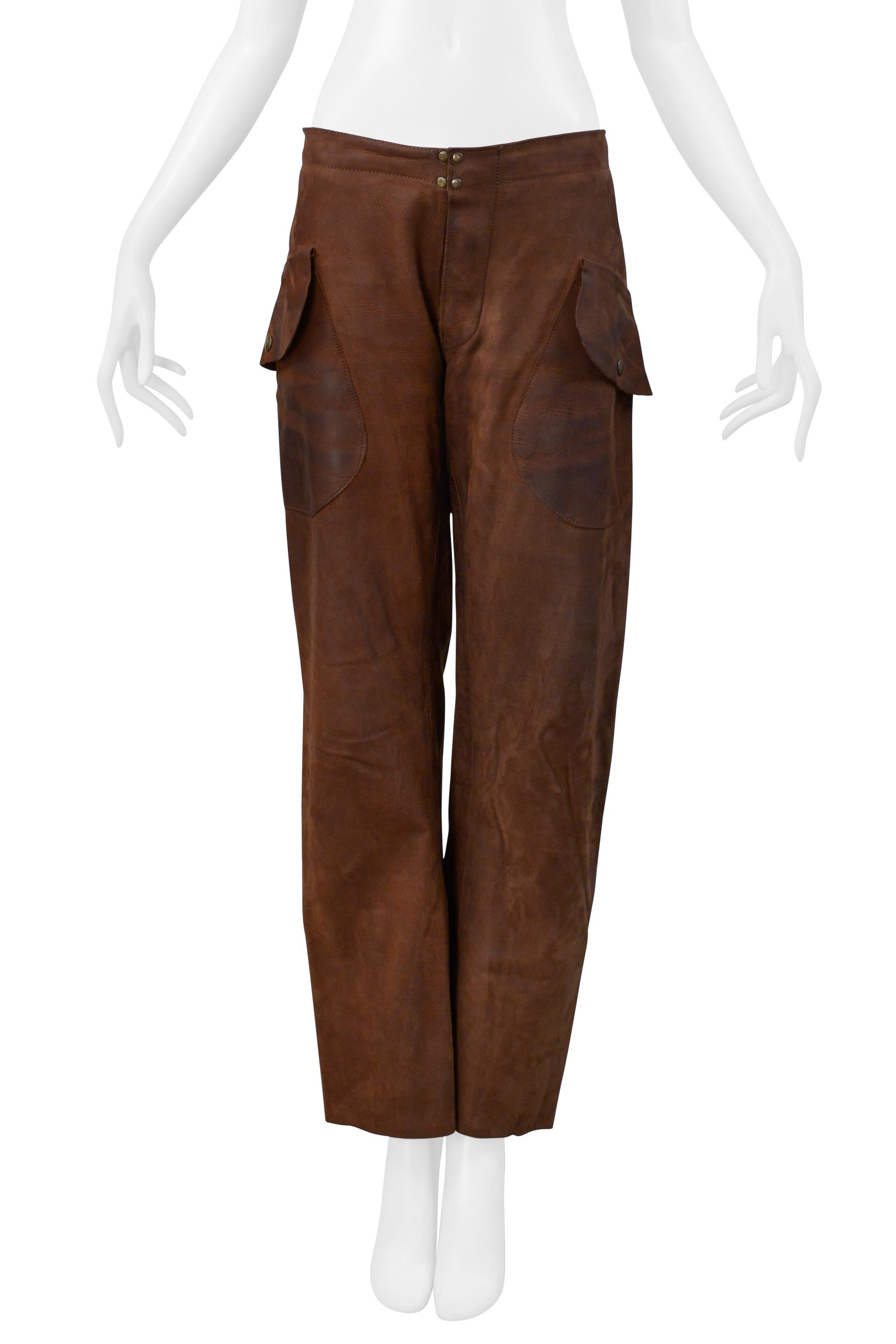 Maison Martin Margiela Pantalon en cuir marron graissé Pantalon Aw 2001-2002 Pour femmes en vente