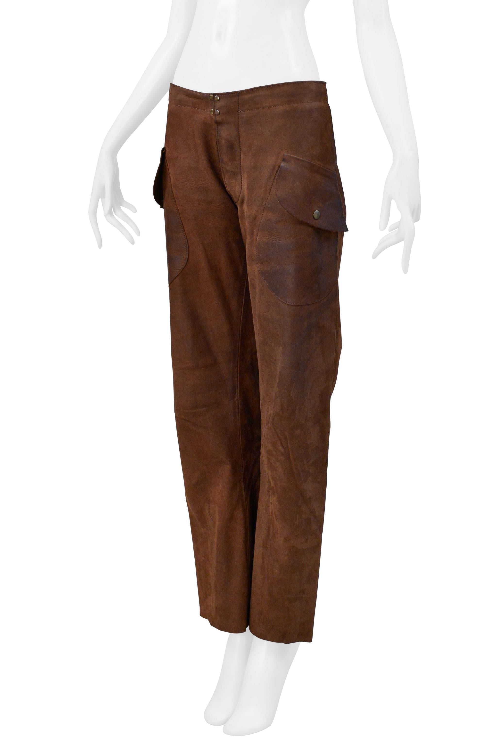 Maison Martin Margiela Pantalon en cuir marron graissé Pantalon Aw 2001-2002 en vente 1