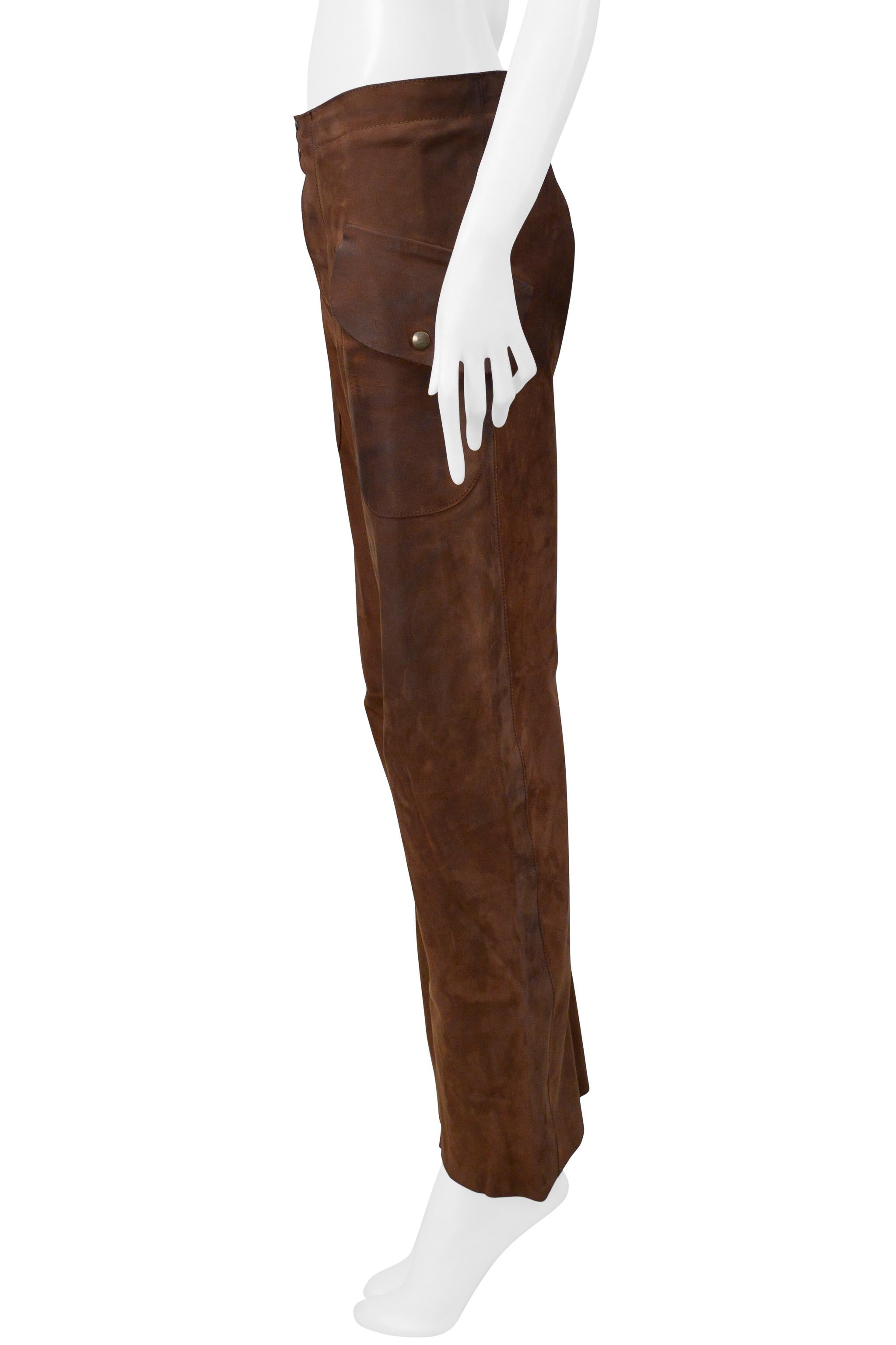 Maison Martin Margiela Pantalon en cuir marron graissé Pantalon Aw 2001-2002 en vente 2
