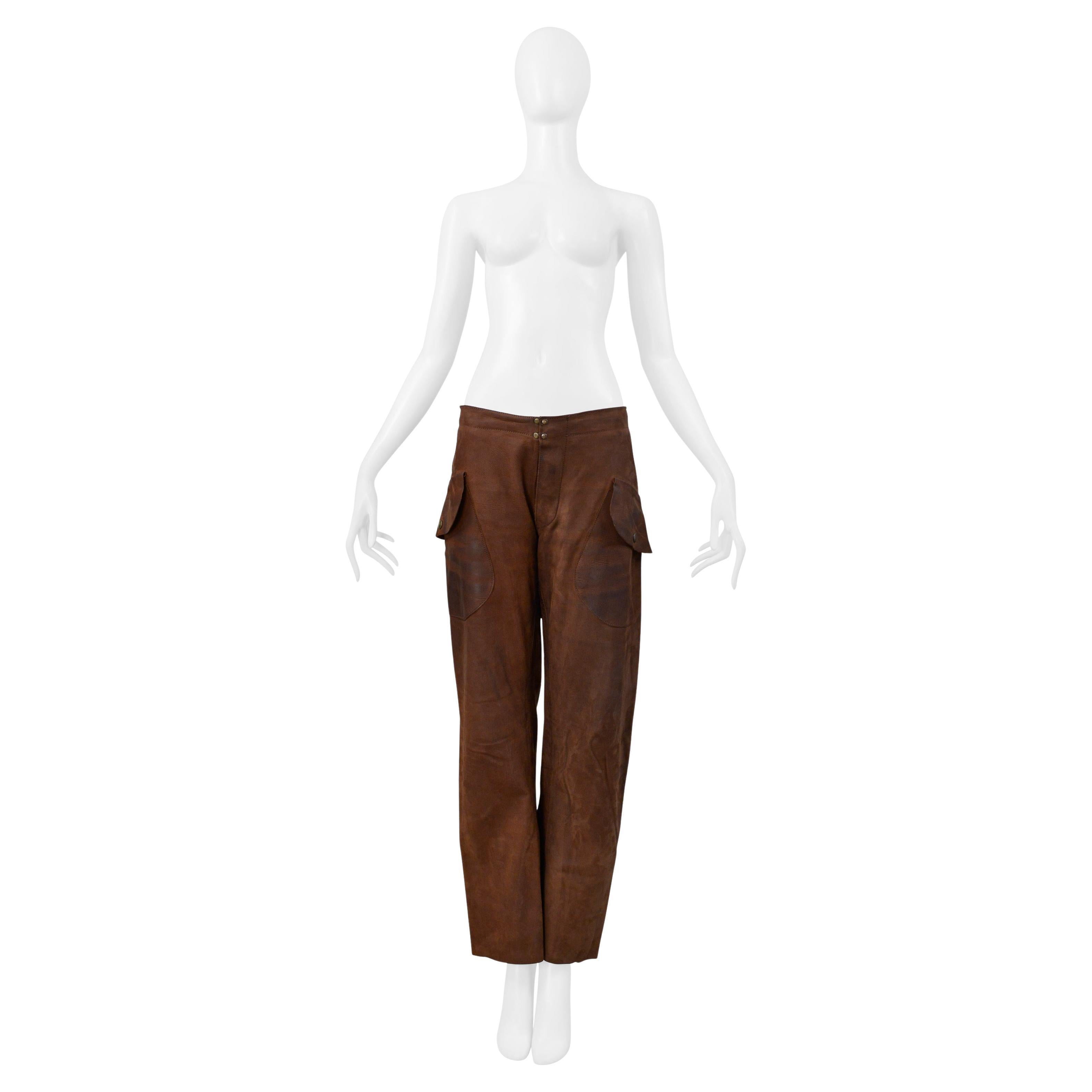 Maison Martin Margiela Pantalon en cuir marron graissé Pantalon Aw 2001-2002 en vente