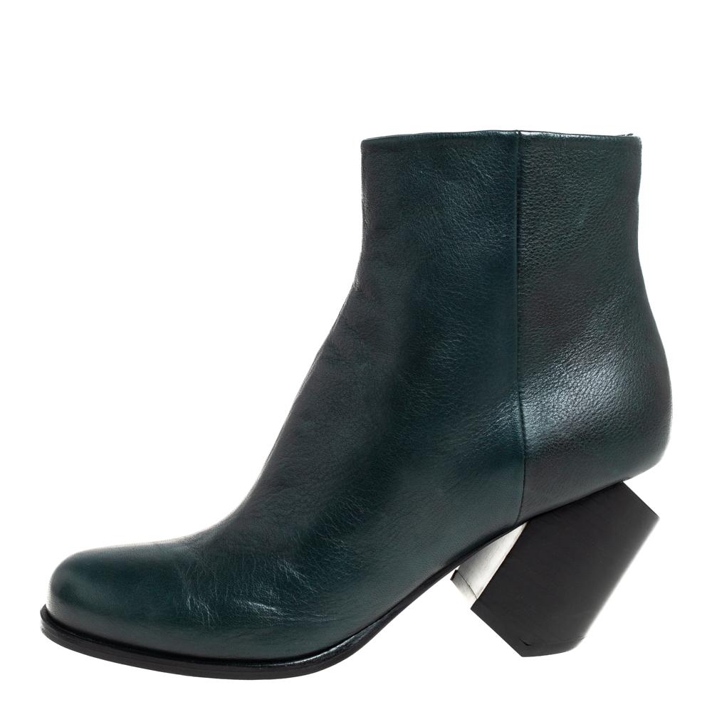 Women's Maison Martin Margiela Green Leather Ankle Boots Size 40