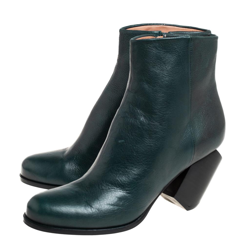 Maison Martin Margiela Green Leather Ankle Boots Size 40 2