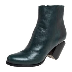 Used Maison Martin Margiela Green Leather Ankle Boots Size 40