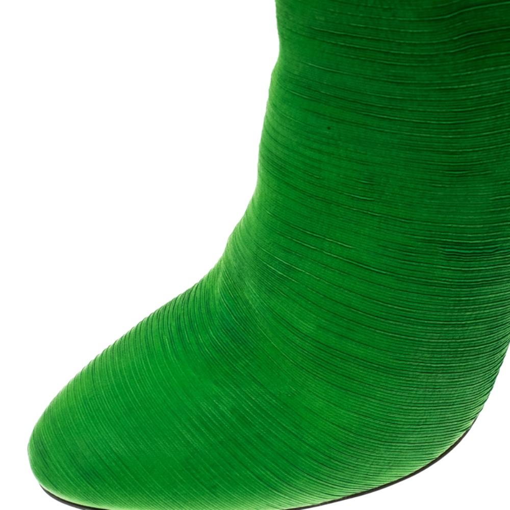 Women's Maison Martin Margiela Green Textured Suede Knee Length Cone Heel Boots Size 38