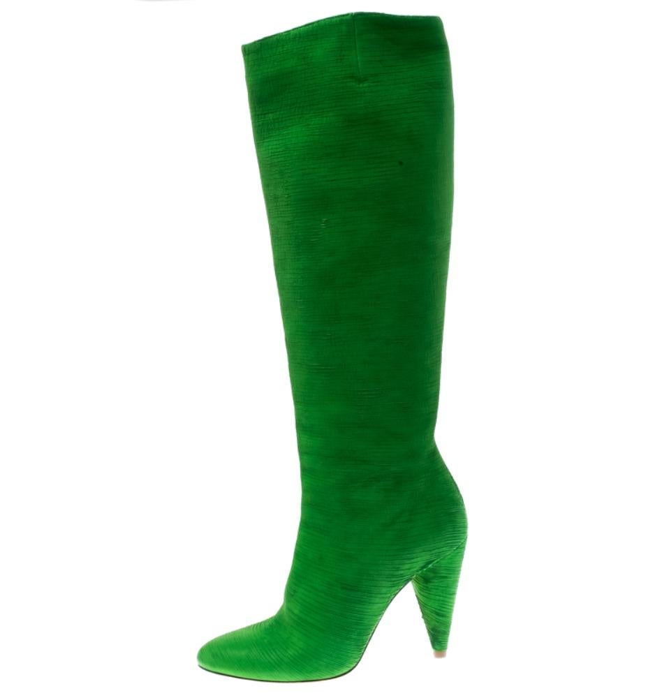 Maison Martin Margiela Green Textured Suede Knee Length Cone Heel Boots Size 38 1