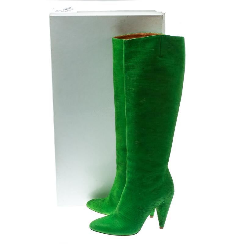 Maison Martin Margiela Green Textured Suede Knee Length Cone Heel Boots Size 38 2