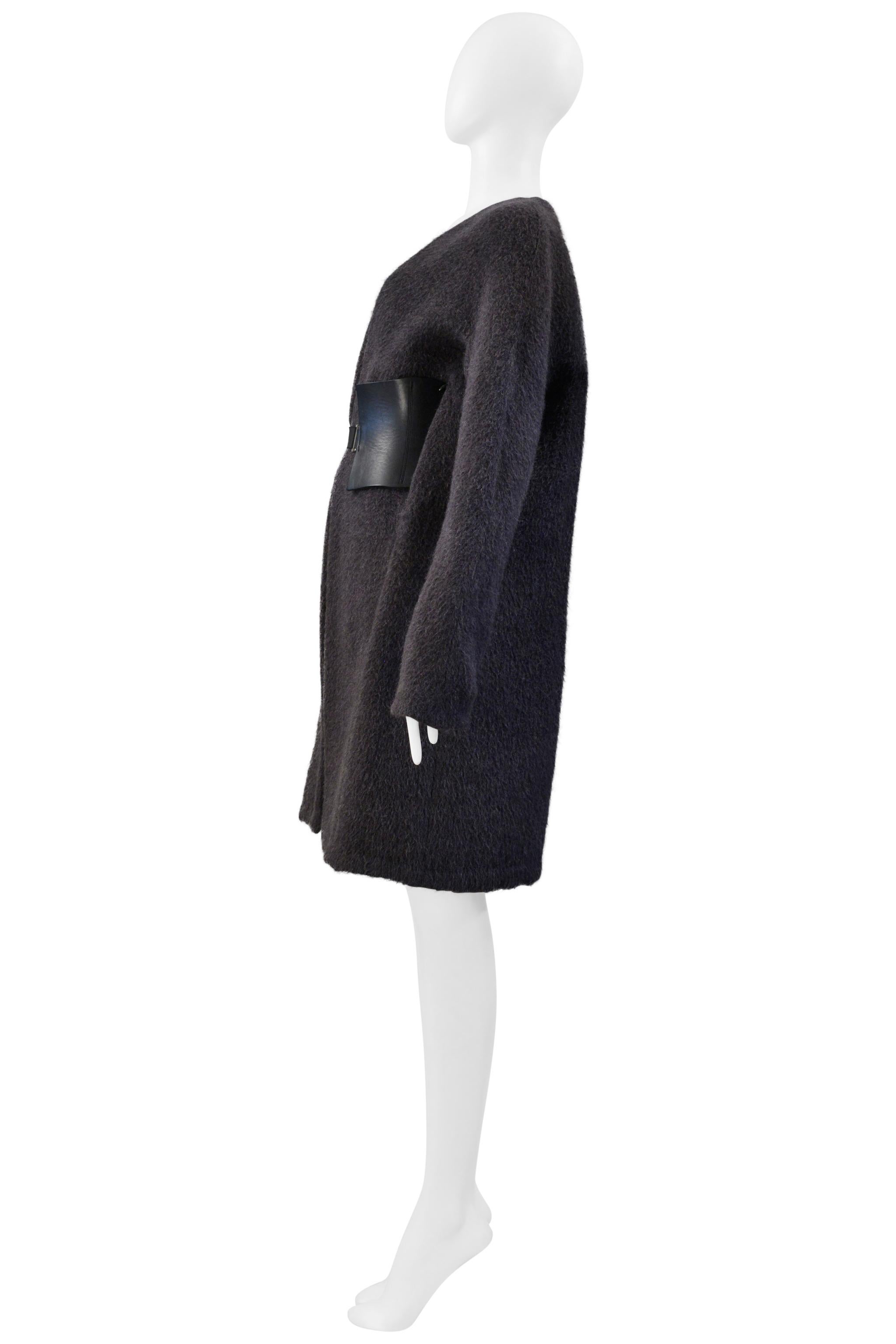 Maison Martin Margiela Grey Mohair Coat W/ Vertical Zippers & Leather Belt 2000 For Sale 5