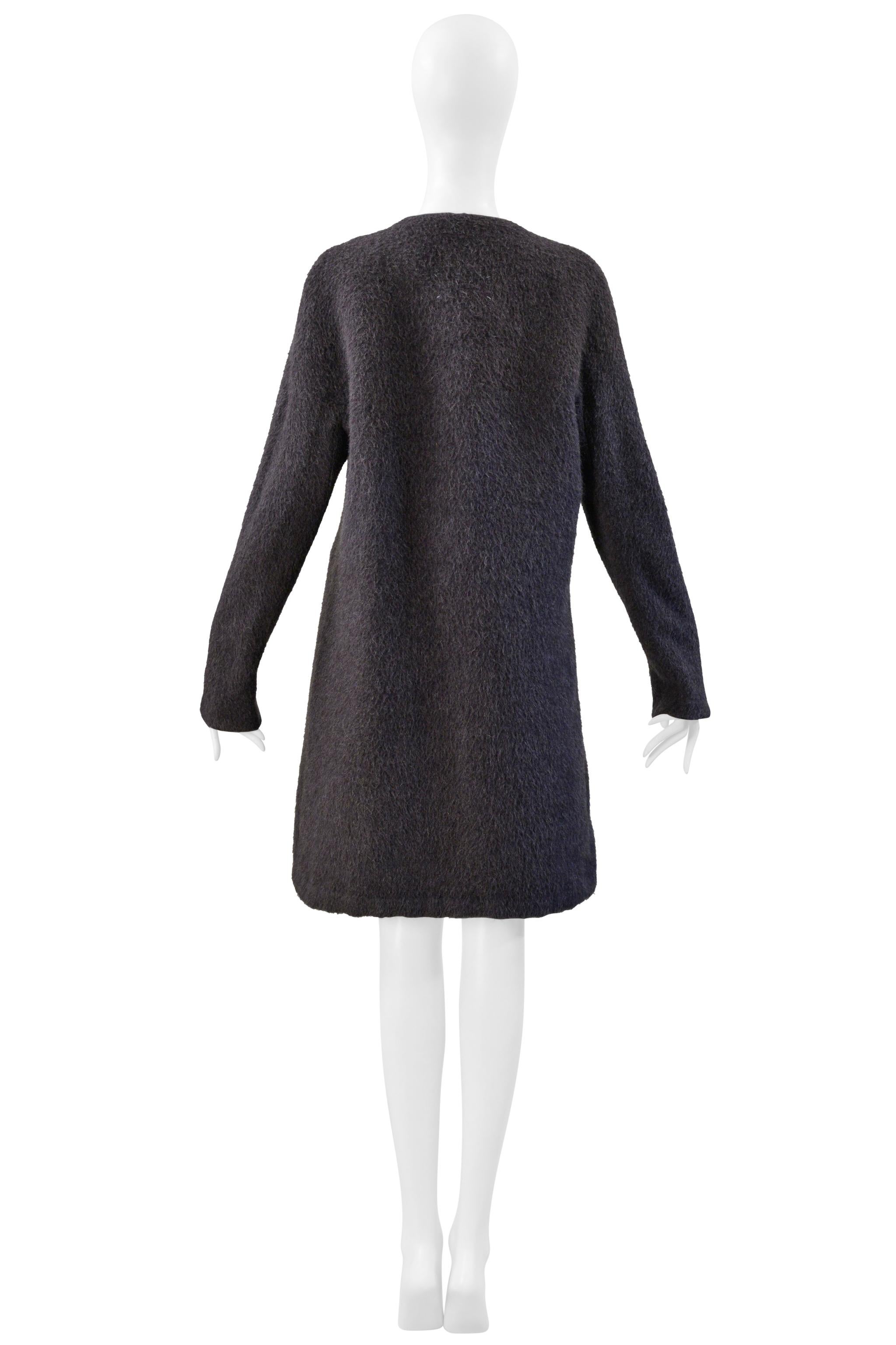 Maison Martin Margiela Grey Mohair Coat W/ Vertical Zippers & Leather Belt 2000 For Sale 6