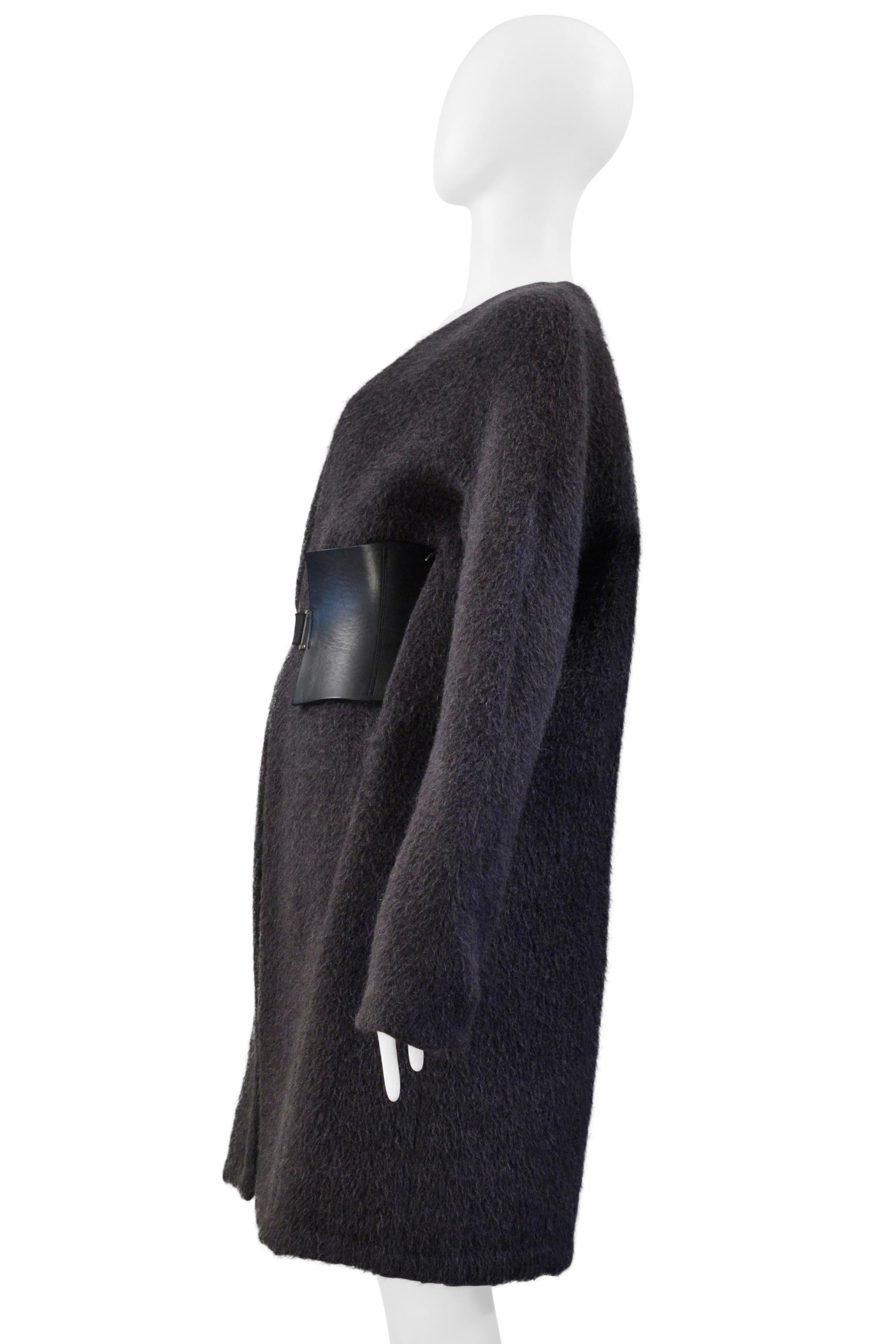 Maison Martin Margiela Grey Mohair Coat W/ Vertical Zippers & Leather Belt 2000 In Excellent Condition For Sale In Los Angeles, CA
