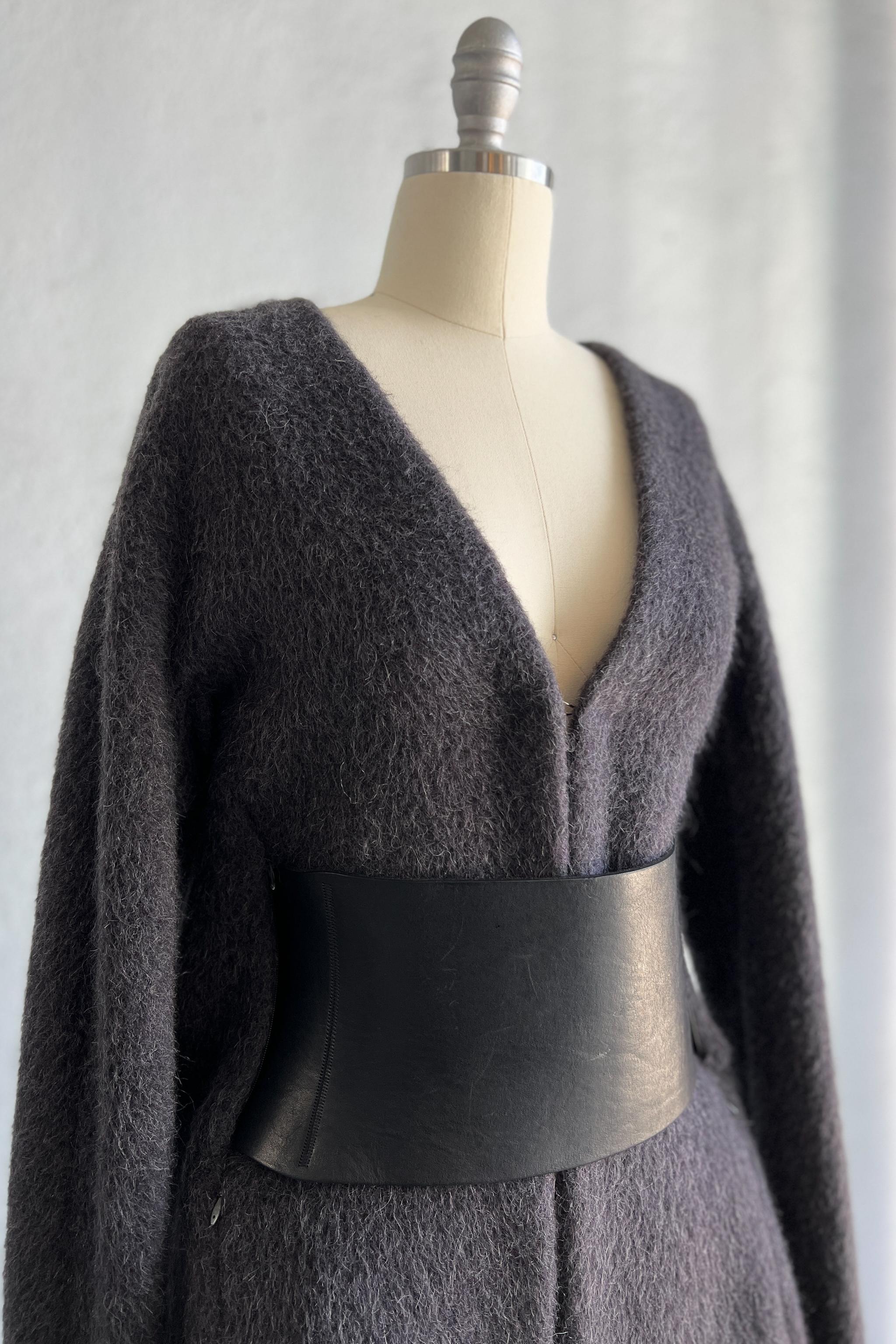 Maison Martin Margiela Grey Mohair Coat W/ Vertical Zippers & Leather Belt 2000 For Sale 1