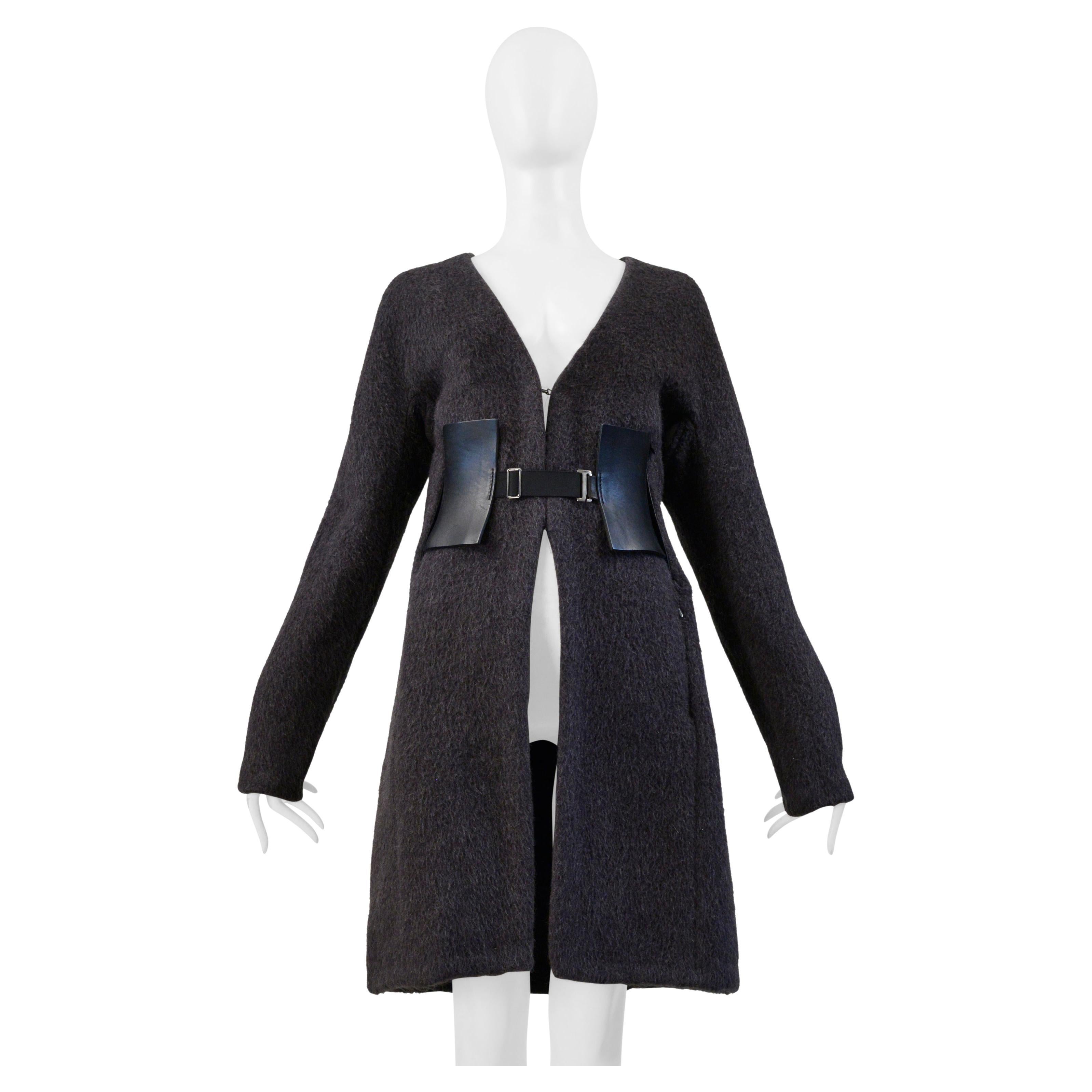 Maison Martin Margiela Grey Mohair Coat W/ Vertical Zippers & Leather Belt 2000 For Sale
