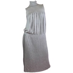 Maison Martin Margiela Grey Pleated Turtleneck Dress