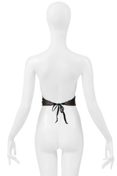 Maison Martin Margiela Grey Satin Jabot With Black Velvet Ribbon