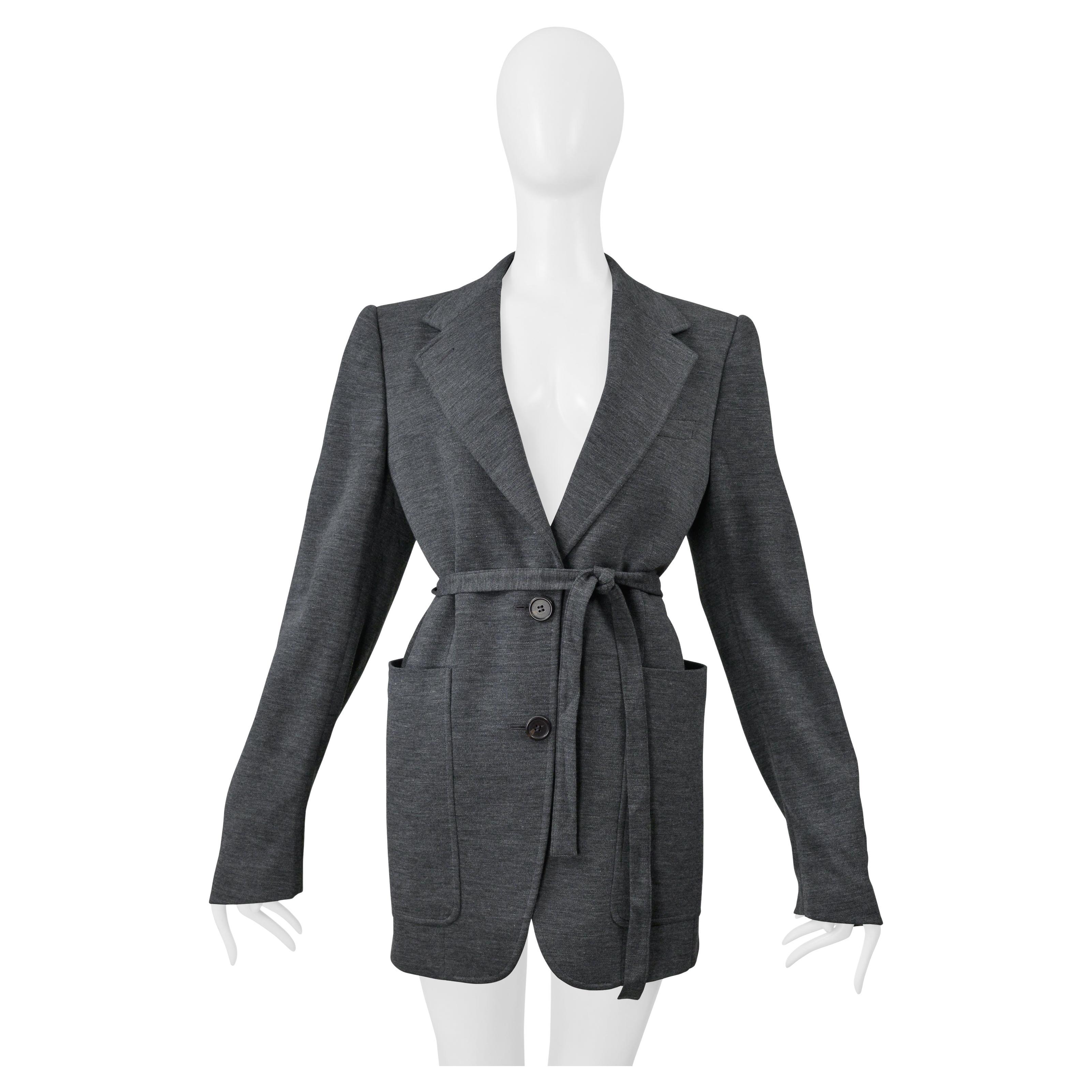 Maison Martin Margiela Grey Wool Double Knit Jacket With Belt 2000S For Sale