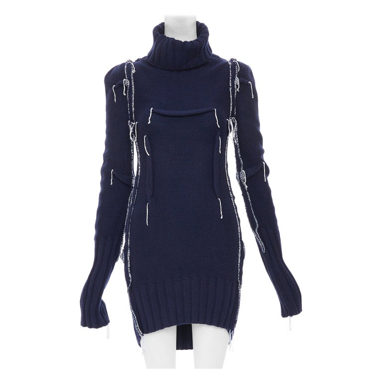 maison margiela knit dress MARTIN H&M 2012 Re-Edition navy darted merino wool XS For Sale at 1stDibs MICA