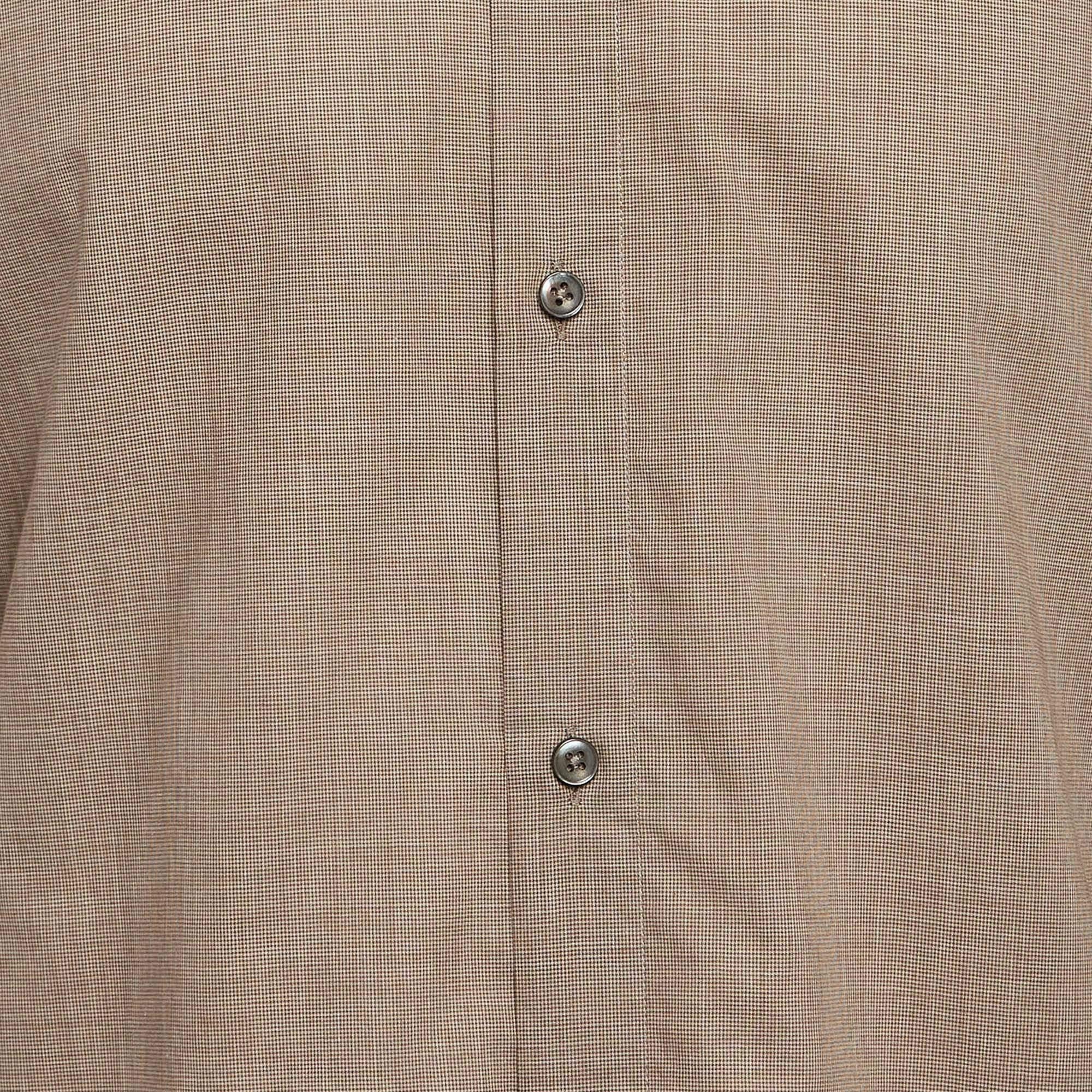 Maison Martin Margiela Houndstooth Light Brown Buttoned-Up Shirt XL In Good Condition For Sale In Dubai, Al Qouz 2