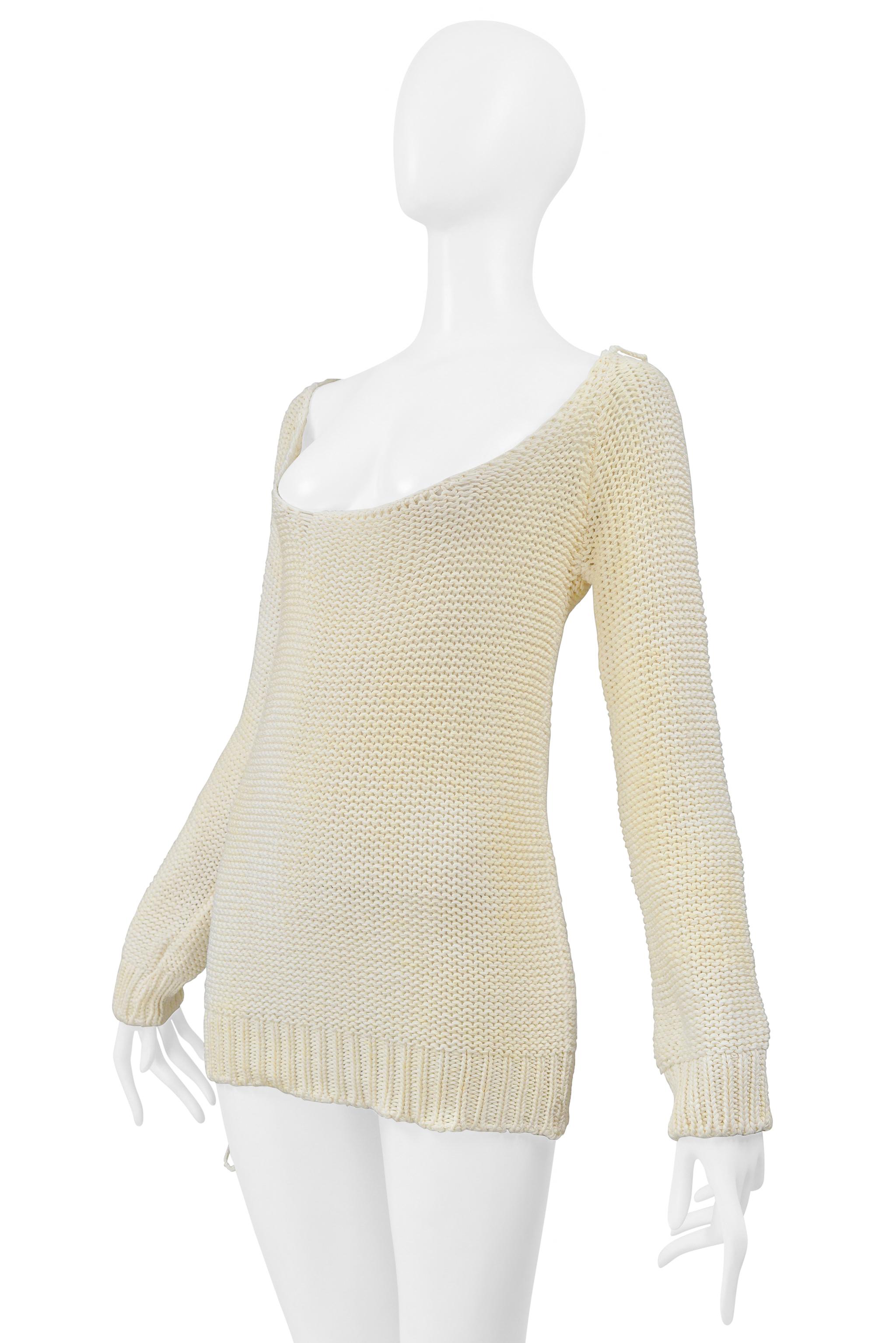 Beige Maison Martin Margiela Maglione rivestito in cotone con scollo profondo 2000 in vendita