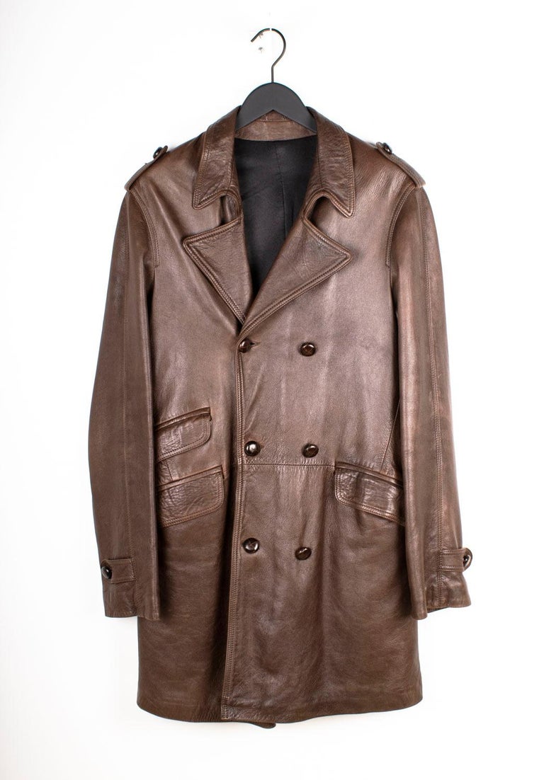 Trenchcoat Herren Ledermantel Braun Handgefertigte Herren Leder