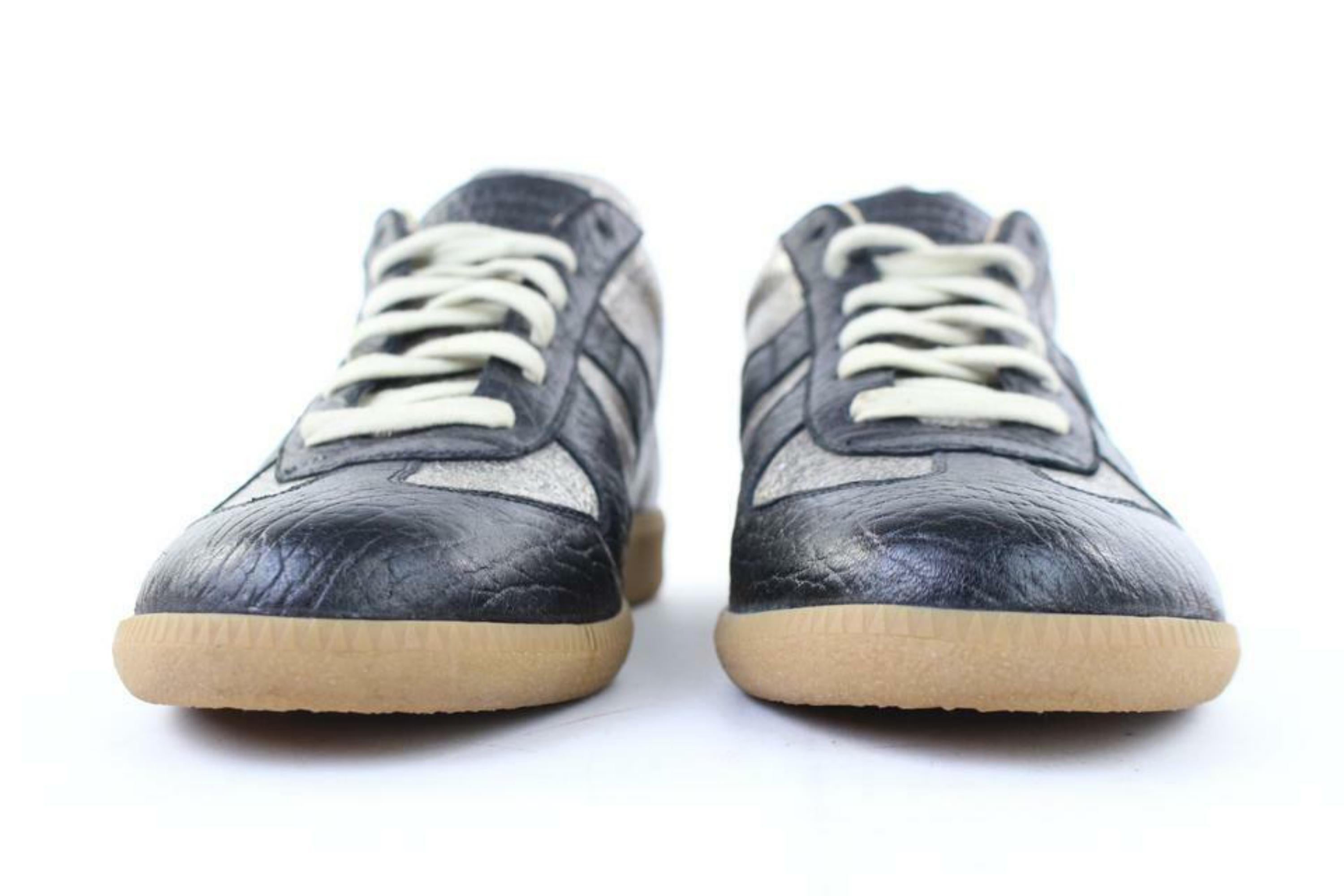 Maison Martin Margiela Mens sz 40 Silver x Black Leather Replica Sneaker 2MM1014 In Excellent Condition For Sale In Dix hills, NY
