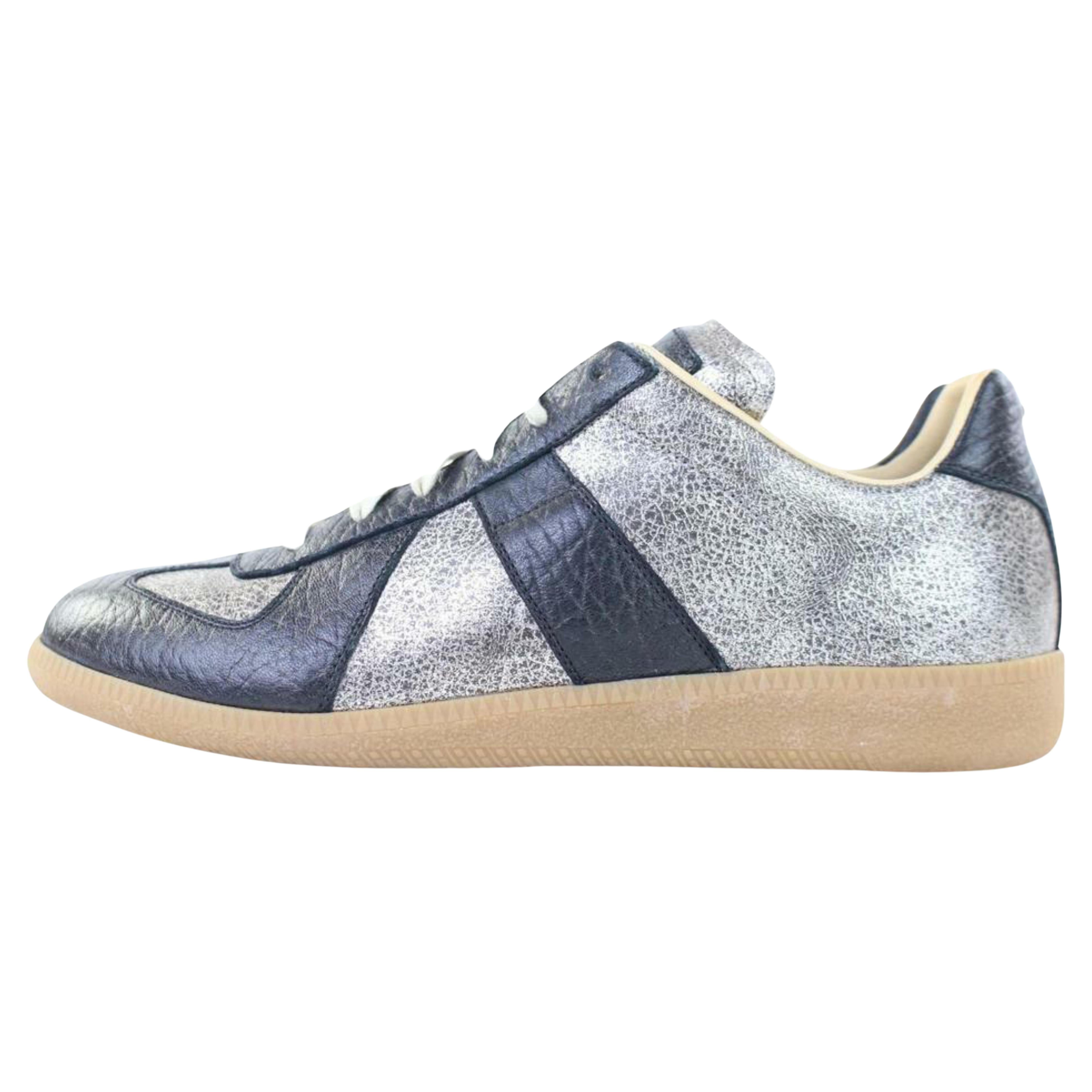 Maison Martin Margiela - Baskets en cuir argentées et noires pour homme, 2MM1014, réplique en vente